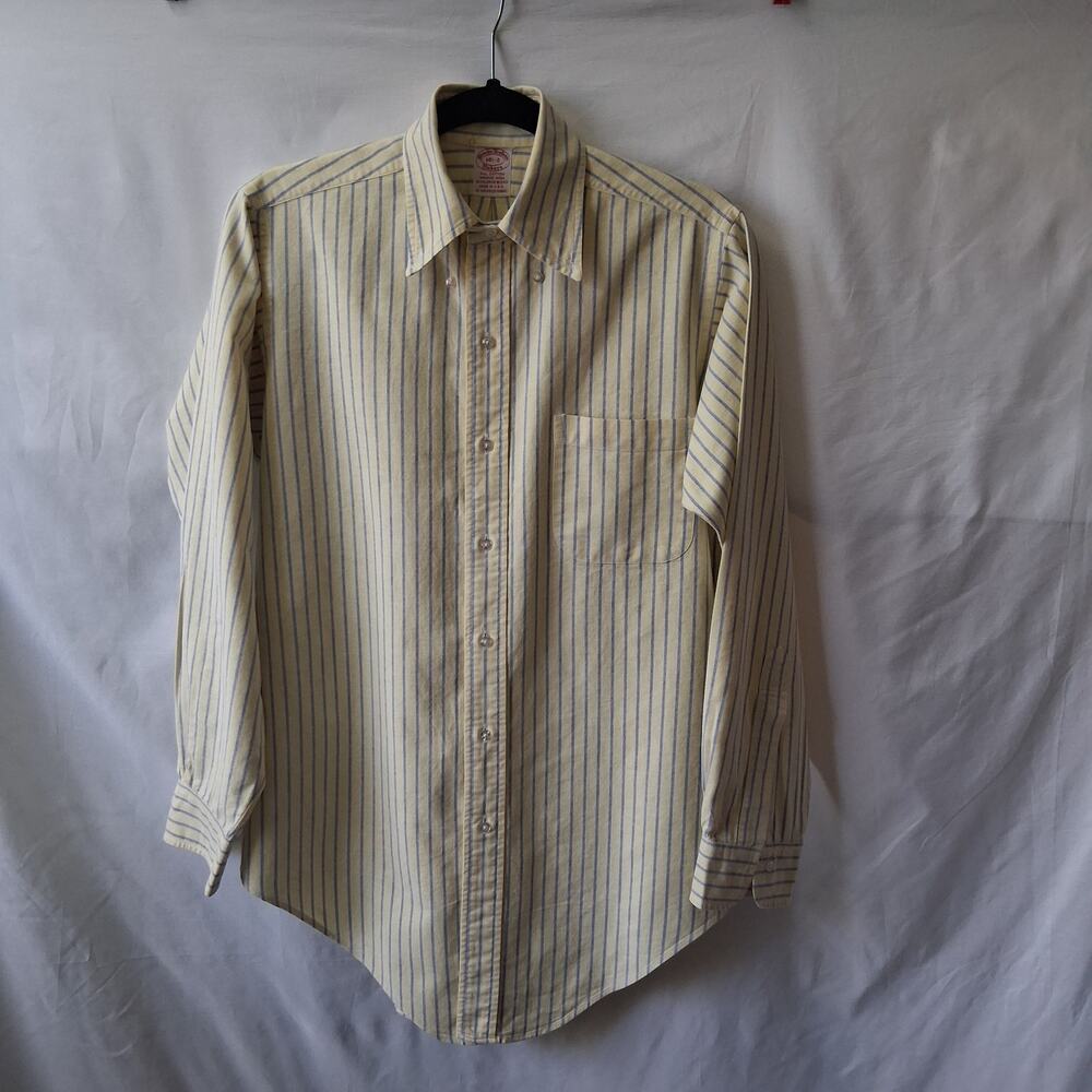Vintage Brooks Brothers Button Down Men Long Sleeve Shirt Yellow Blue-14 1/2-2